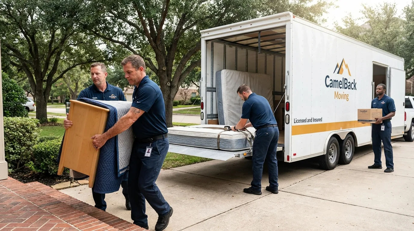 Crew loading residential truck for cross-state move from Indianola, MS